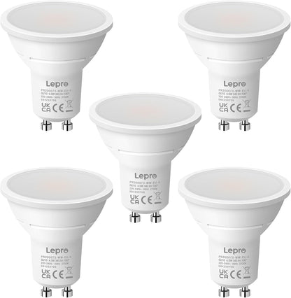 Lepro GU10 LED Bulbs Warm White, 4W 345lm 2700K, Energy Saving GU10 LED Light Bulbs, 50W Halogen Spotlight Equivalent, 100° Beam Angle, Non Dimmable, Pack of 5