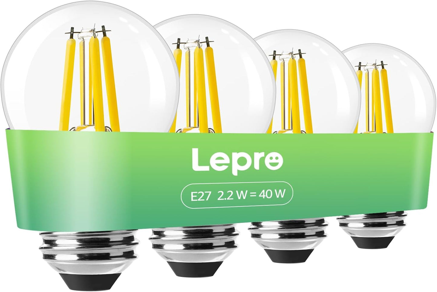 Lepro E27 Golf Ball Bulb, Ultra Efficient A-Rated, 2.2W = 40W, 470lm, Warm White 2700K, 50000H Lifespan, Edison Screw in Light Bulb, Clear Glass Vintage Filament Bulb, Pack of 4