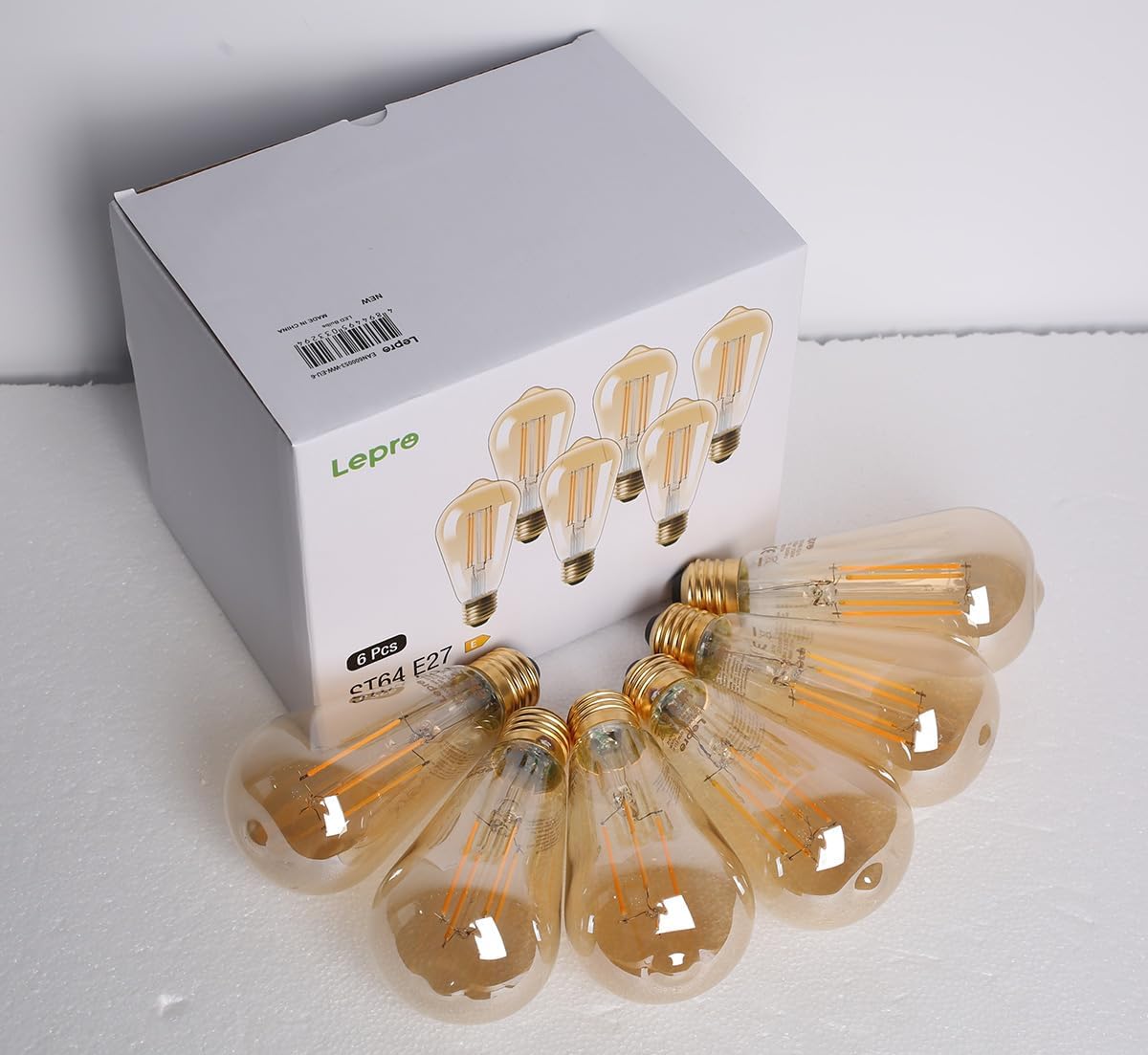 Lepro LED E27 Screw Bulb, ST64 E27 Vintage Light Bulbs, 4.8W 470lm, 40W Equivalent GLS Bulb, Warm White 2500K LED Filament Bulbs Edison Screw, Antique Style Retro Amber Glass, Non Dimmable, Pack of 6