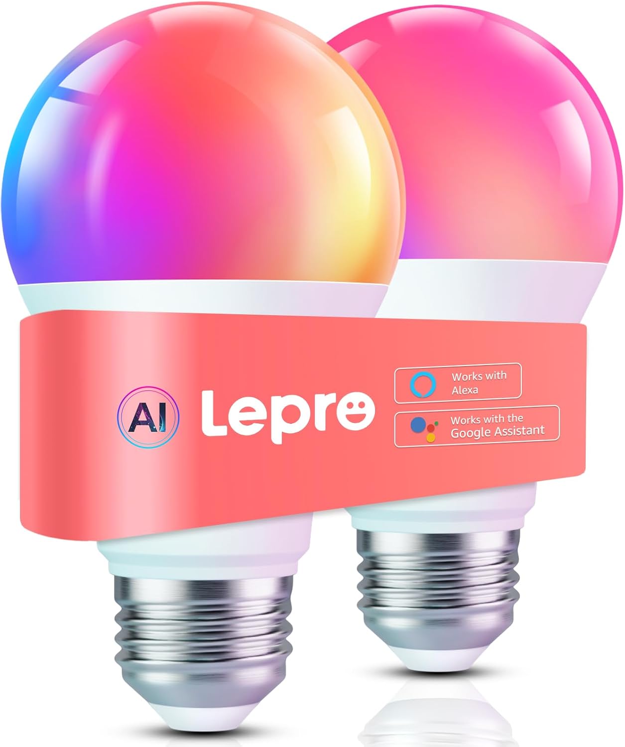 Lepro B1 AI Smart Bulb E27, Music Sync Bluetooth & WiFi Bulb, Voice Control Screw Light Bulbs, AI Lighting Design Assistant, RGBCCT Colour Changing Bulb, Work with Alexa & Google Assistant, 2 Packs