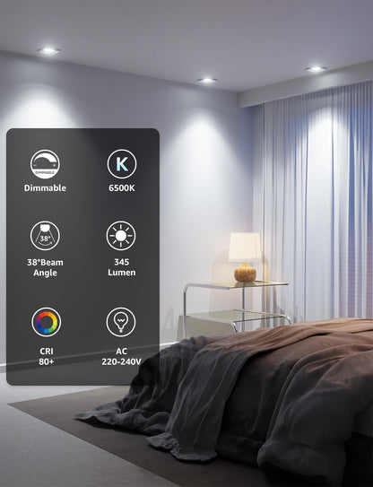 Lepro GU10 LED Bulbs Dimmable, Cool White 6500K, 4.5W 345lm, 50W Halogen Spotlight Bulb Equivalent, 38° Narrow Beam, Daylight White, Energy Saving GU10 LED Light Bulbs, Pack of 10