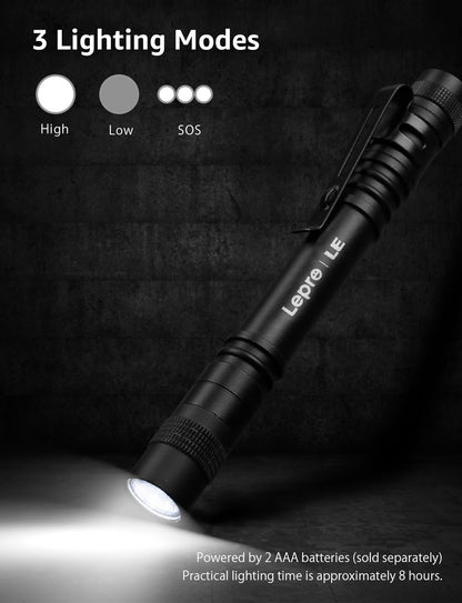 LE Pocket Pen Torch Light Flashlight C120, Small, Mini, Stylus Pen Light with Clip, AAA Battery Powered [Not Included], Perfect Torch for Inspection, Work, Repair and More, Pack of 2
