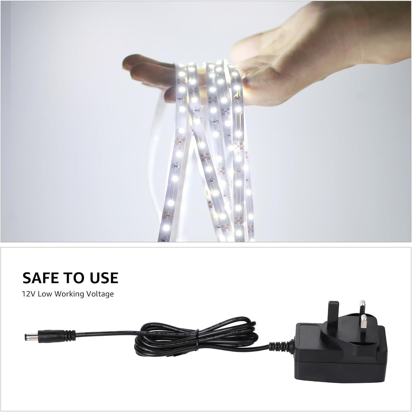 Lepro LED Strip Light White 5M 300 LEDs, 1650lm Dimmable Strip Lights for Kitchen, Cool White 6000K Daylight LED Strip for Under Units Cabinet Cupboards (12V Power Plug and Dimmer Switch Included)