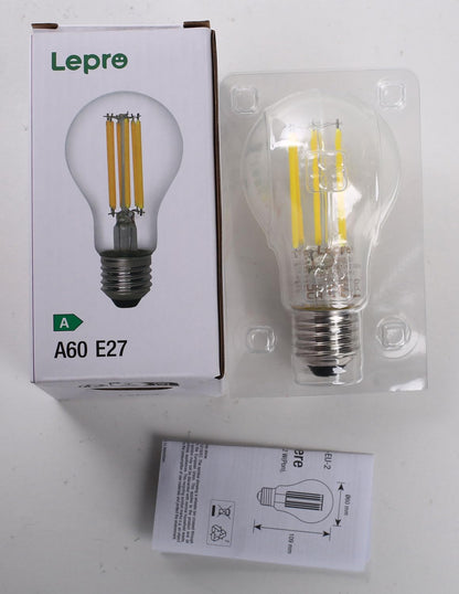 Lepro E27 Screw Bulb Vintage, Ultra Efficient A-Rated GLS Bulb, 7.2W = 100W, 1521lm, 2700K Warm White, 50000H Lifespan, Clear Filament, Glass, Non-dimmable