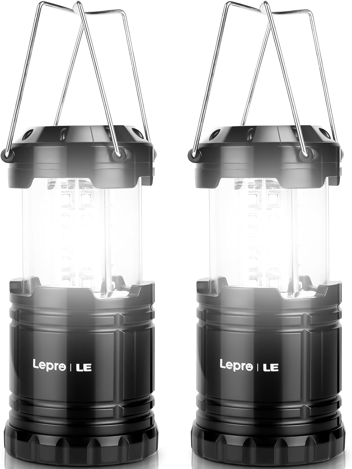 Lepro Camping Lights, Collapsible Camping Lantern Battery Powered, Portable Camping Light for Tents, AA Battery Operated, Battery Lanterns for Power Cuts, Emergency Lighting, Fishing, Pack of 2