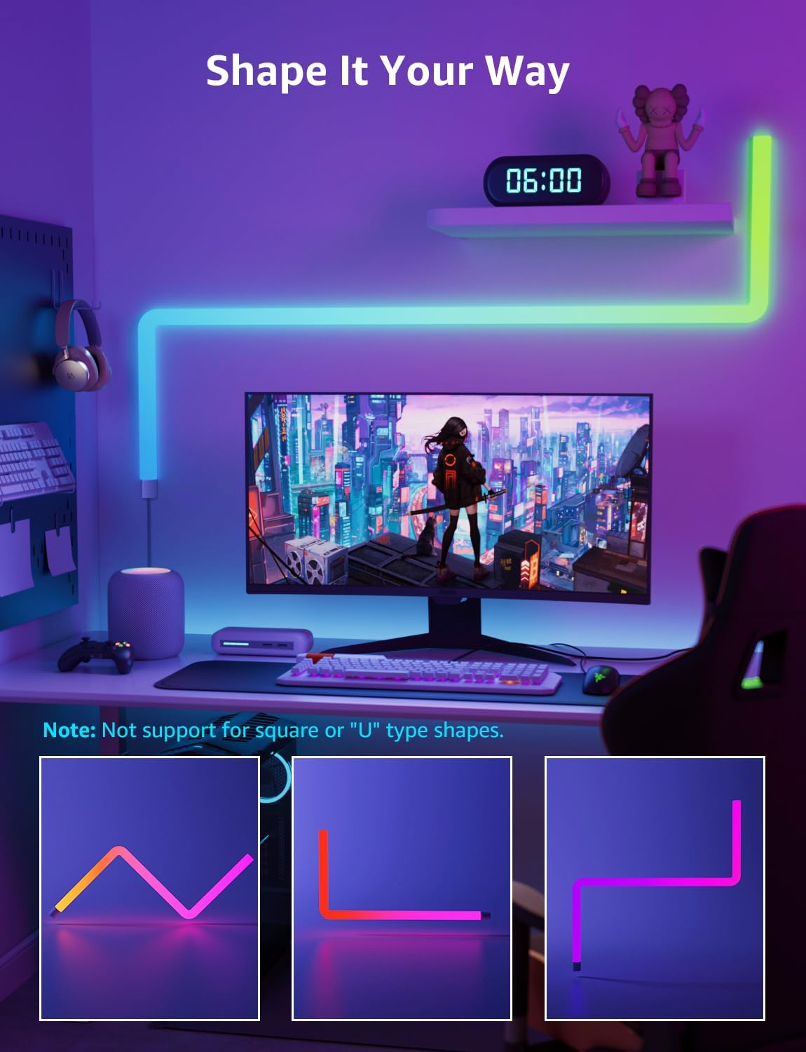 Lepro WL1 AI Smart Wall Light RGB, Music Sync Gaming Lights, AI Lighting Design Assistant, Voice Control, LED Light Bar for Home Decor, Mood Light Work with Alexa,Google Assistant,6 Pcs with 2 Corners