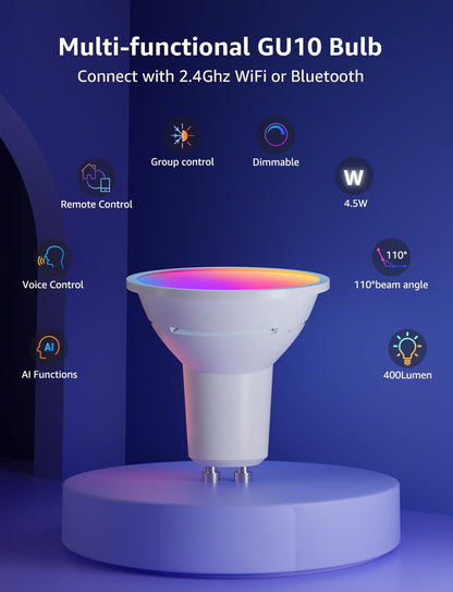 Lepro BG1 AI Smart Bulb GU10, Music Sync, Voice Control WiFi Bulbs, 400LM RGBCCT Dimmable Colour Changing LED Bulbs, Works with Alexa & Google Assistant, AI Lighting Design Assistant, 2 Packs