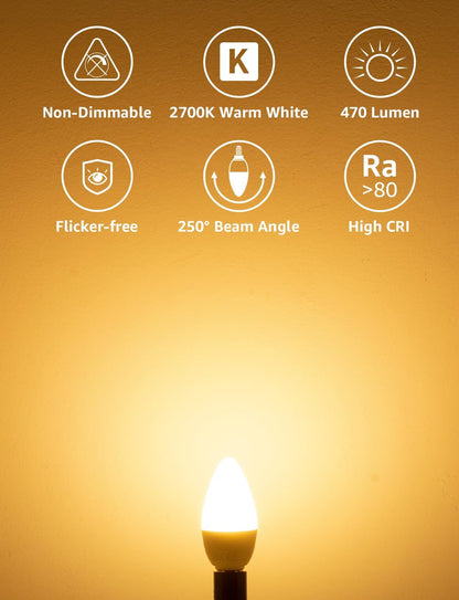 Lepro E14 LED Light Bulb, Small Edison Screw SES Candle Bulbs, 4.9W 470lm, 40W Equivalent E14 Bulb, Warm White 2700K E14 LED Bulb, Energy Saving Candle Light Bulbs, Non-dimmable, Pack of 3