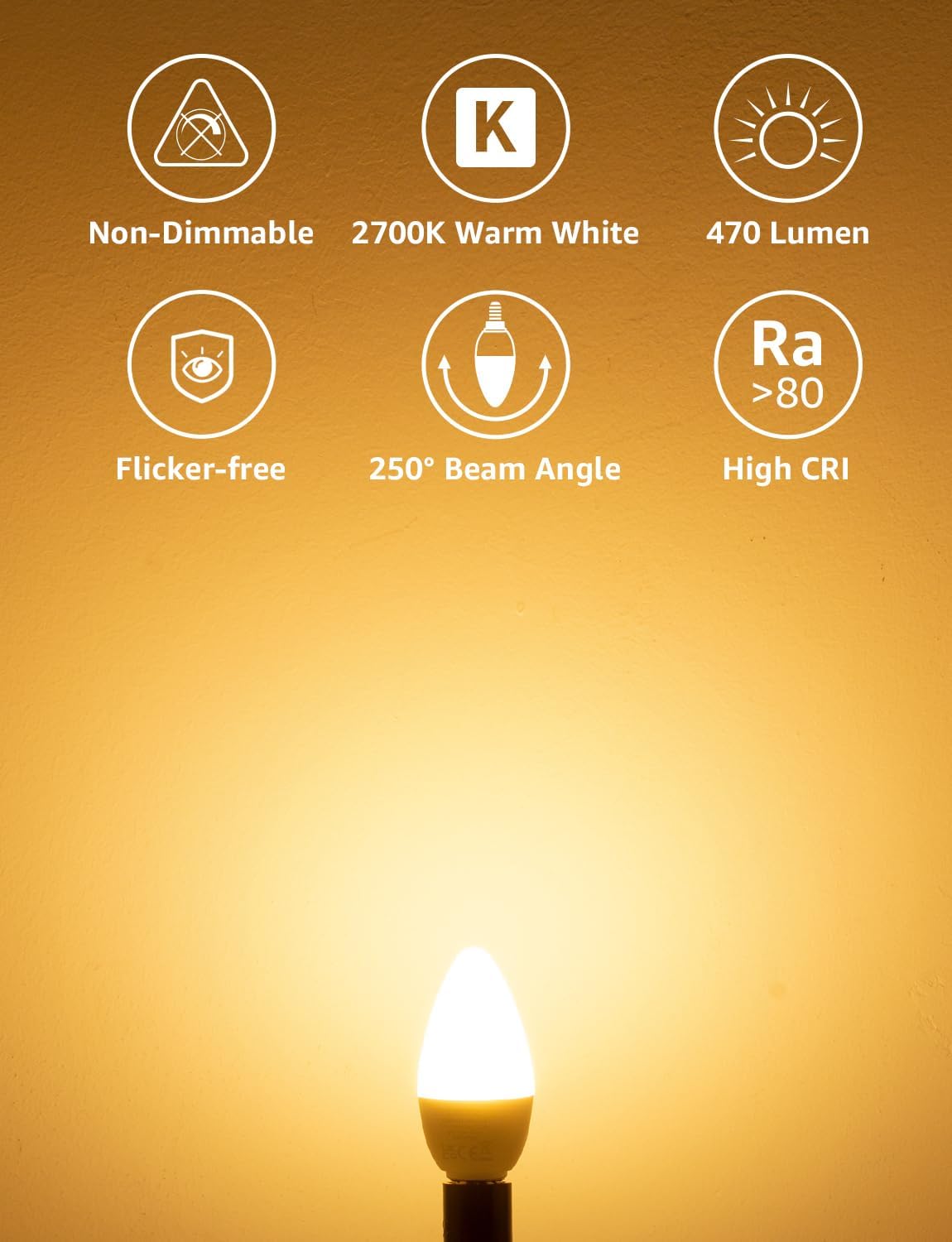 Lepro E14 LED Light Bulb, Small Edison Screw SES Candle Bulbs, 4.9W 470lm, 40W Equivalent E14 Bulb, Warm White 2700K E14 LED Bulb, Energy Saving Candle Light Bulbs, Non-dimmable, Pack of 6