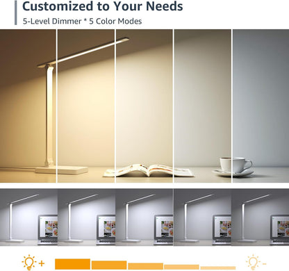 Lepro Desk Lamp, LED Desk Lamp with Power Adapter, 9.2W 800lm, Dimmable Desk Lamps Office, 5 Brightness Levels x 5 Colour Modes, Touch Control Daylight Lamp for Office, Study, Bedroom, Nails, Reading