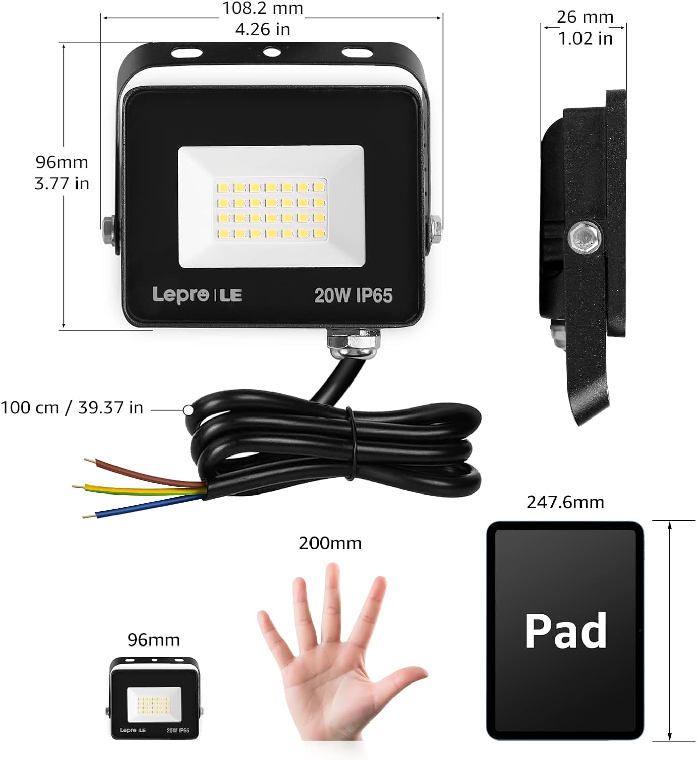 Lepro 20W LED Floodlight Outdoor, 1700 Lumen LED Security Light, Waterproof IP65, Daylight White LED Outdoor Lights, Ultra Thin Flood Light for Front Door Garden [Without Sensor]