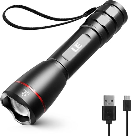 Lepro LED Torch Rechargeable, 15000 Lux Super Bright Adjustable Focus Flashlight, Long Battery Life, 5 Lighting Modes, IPX4 Waterproof, Powerful Torch for Camping, Power Cuts, Hiking, Outdoor, Gift