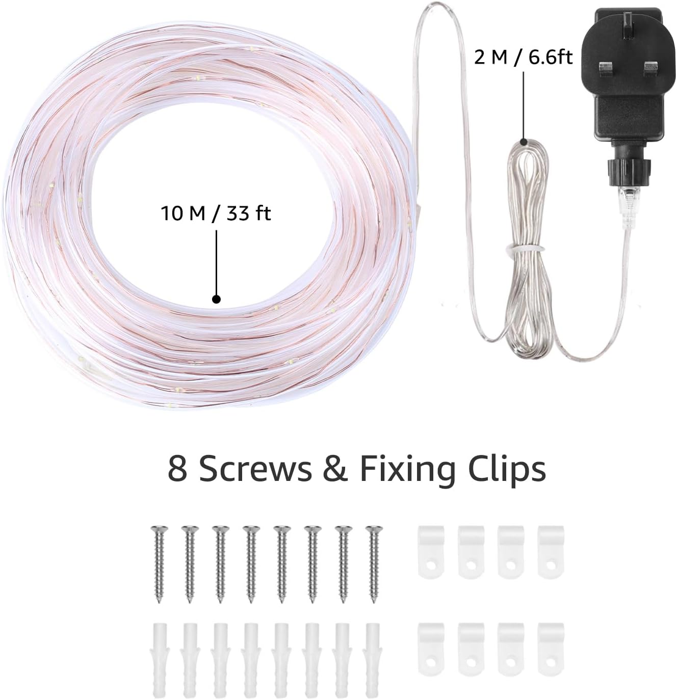 Lepro Outdoor Rope Lights with Timer, Low Voltage, Waterproof Outdoor String Lights Plug in, 10m 100 LED 8 Modes Daylight White Light Rope, Suit for Christmas, Garden, Landscape Lighting and More