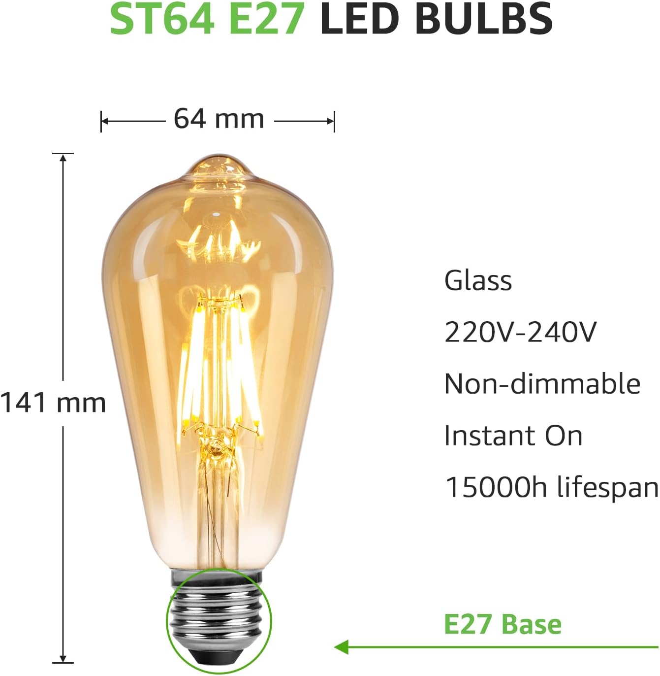 Lepro LED E27 Screw Bulb, ST64 E27 Vintage Light Bulbs, 4.8W 470lm, 40W Equivalent GLS Bulb, Warm White 2500K LED Filament Bulbs Edison Screw, Antique Style Retro Amber Glass, Non Dimmable, Pack of 6