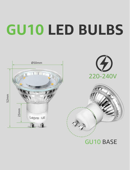 Lepro GU10 LED Bulbs, Cool White 5000K, 50W Halogen Spotlight Equivalent, 4W 325lm Energy Saving GU10 LED Light Bulbs, 100° Wide Beam, Non-dimmable, Pack of 10