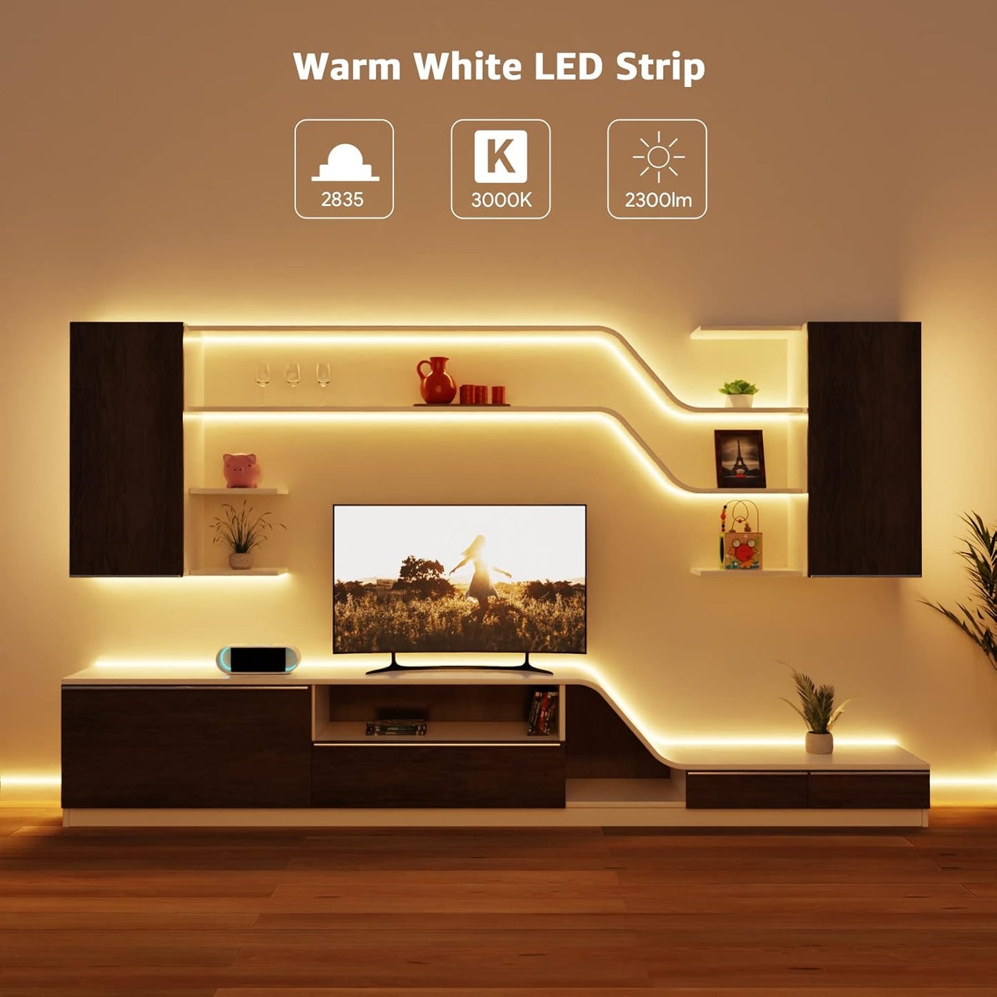 Lepro Warm White LED Strip Lights 10M (2x5M), 2x2300lm, 3000K Flexible Lightstrip for Kitchen, Cabinet, Mirror, Door and More (12V Power Supply Required)