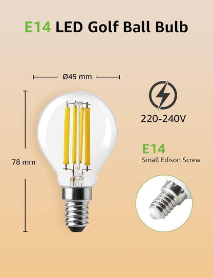 Lepro E14 Golf Ball Bulb Vintage, Ultra Efficient A-Rated, 2.2W = 40W, 470lm, Warm White 2700K, 50000H Lifespan, Small Edison Screw SES Bulb, Clear Filament, Glass, Pack of 2