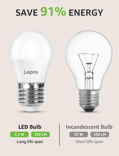 Lepro E27 Screw Bulb, Warm White 2700K E27 LED Light Bulbs, 2.5W (25W Equivalent) Energy Saving, Non Dimmable G45 Golf Ball LED Edison Bulb, 250 Lumen, Pack of 5