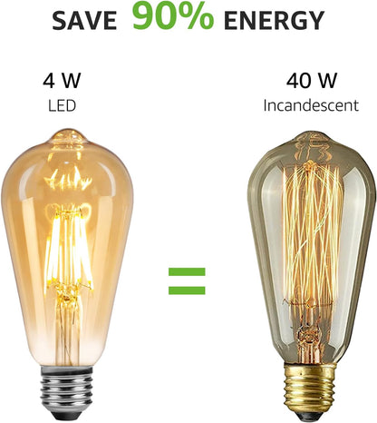 Lepro LED E27 Screw Bulb, ST64 E27 Vintage Light Bulbs, 4.8W 470lm, 40W Equivalent GLS Bulb, Warm White 2500K LED Filament Bulbs Edison Screw, Antique Style Retro Amber Glass, Non Dimmable, Pack of 6