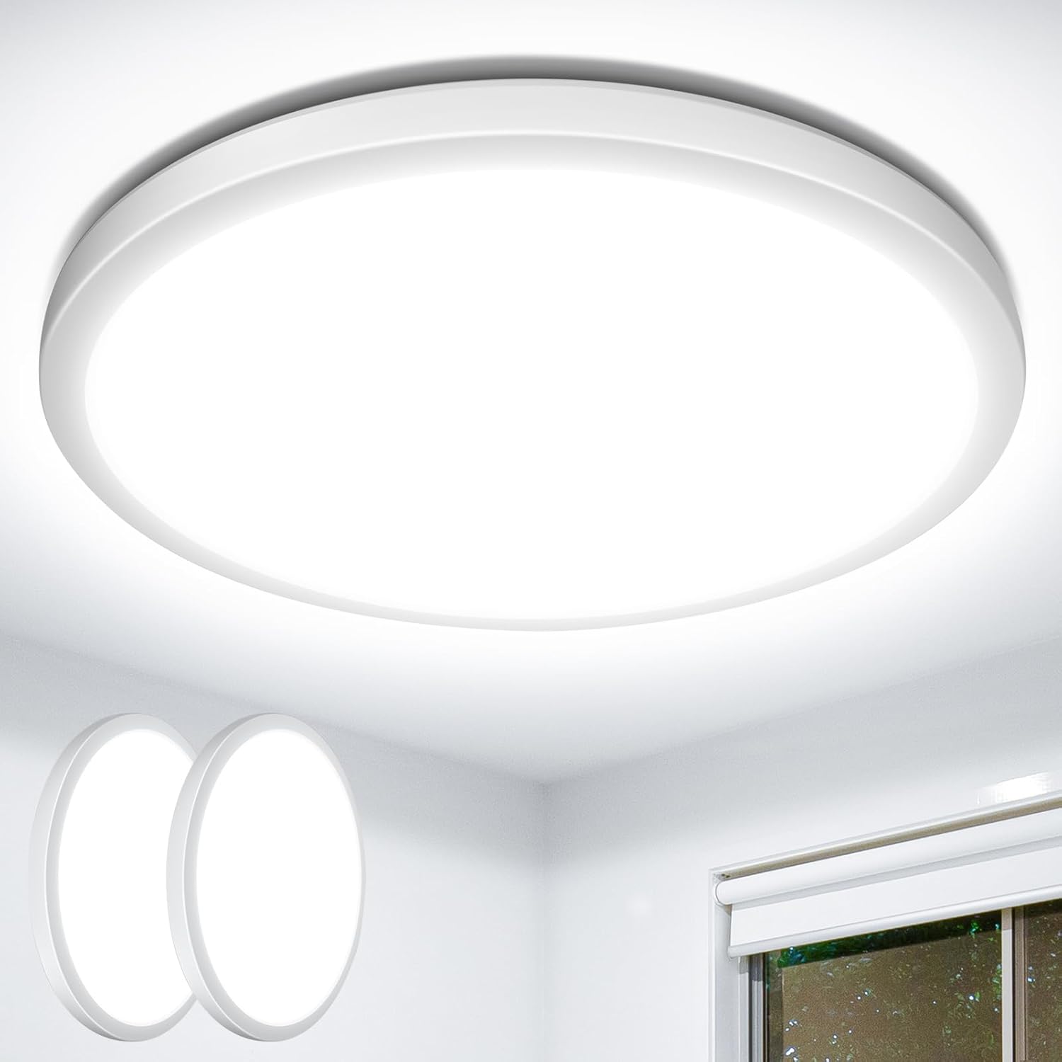 Lepro 24W 2400lm Ceiling Light, 29.3cm Large LED Bathroom Light, 2.6cm Ultra-Thin, Waterproof, Daylight White 5000K, Flush Ceiling Light for Living Room, Bedroom, Kitchen, Garage and More, 2 Packs