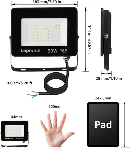 Lepro 50W Led Floodlight Outdoor, 4250lm LED Security Lights, 350W Incandescent Lamp Equivalent, Waterproof IP65, Daylight White Outdoor Lights for Warehouse, Playground, Backyard and More