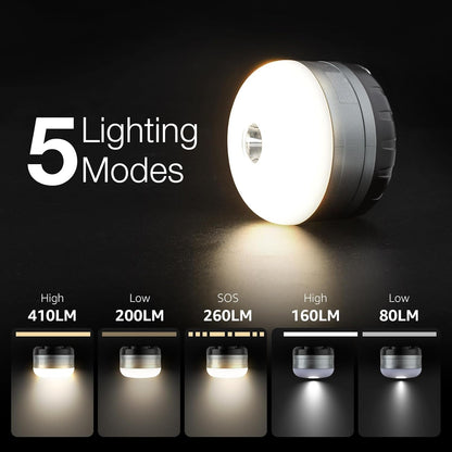 LE Rechargeable Camping Light, Tent Light for Camping Hanging, Dimmable 5 Modes, Magnetic Camp Lantern for Tents, Portable Small Camp Accessories, Emergency Lighting for Power Cuts, USB C Cable