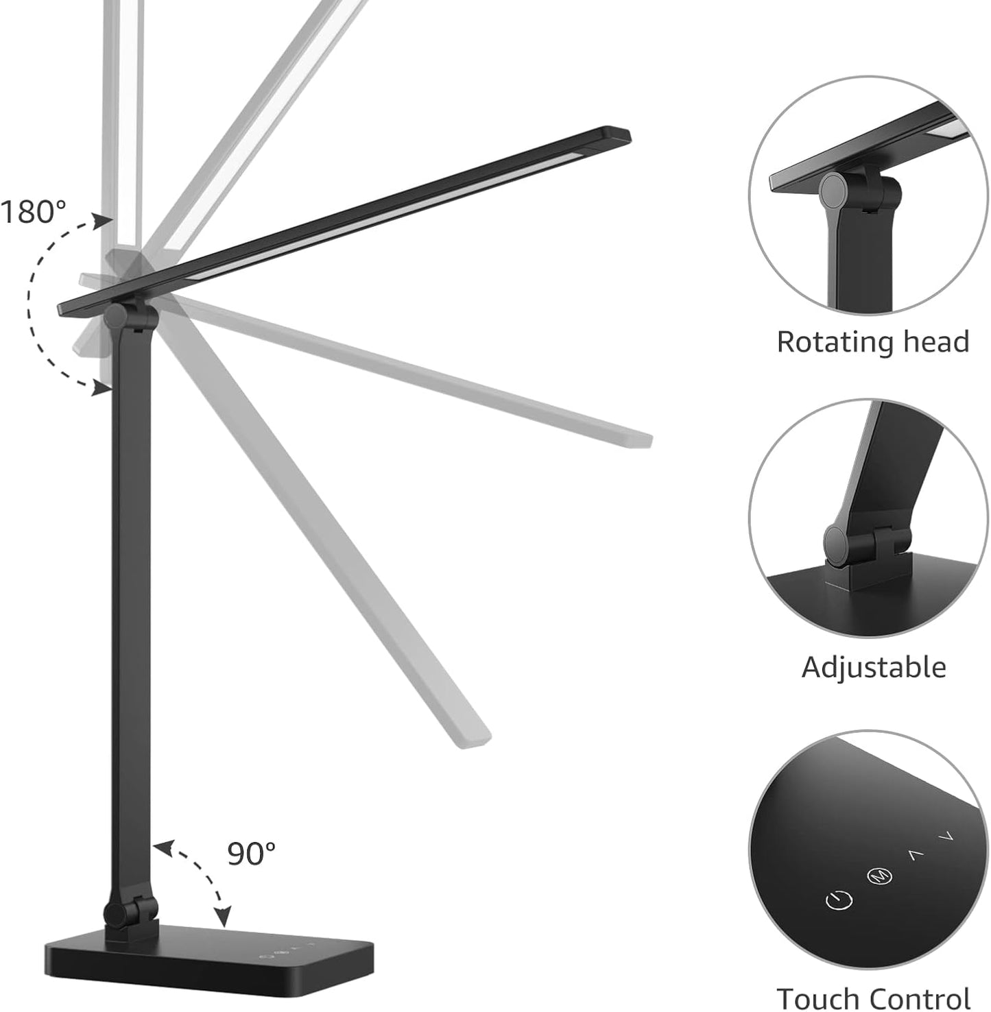 Lepro Desk Lamp, LED Desk Lamp with Power Adapter, 9.2W 750lm, Dimmable Desk Lamps Office, 5 Brightness Levels x 5 Colour Modes, Touch Control Daylight Lamp for Office, Study, Bedroom, Nails, Reading