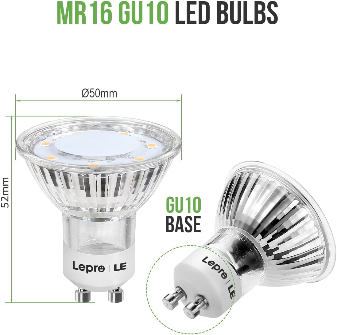 Lepro GU10 LED Bulbs, Warm White 2700K LED Light Bulbs, 35W Halogen Spotlight Equivalent, 3W Energy Saving GU10 Bulbs, 250lm, 100° Beam Angle, Non Dimmable, AC 220-240V, Pack of 10