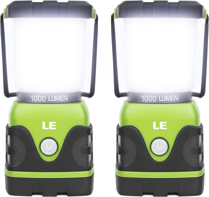 LE Camping Lantern, 1000 Lumen Camping Lights Battery Powered, Dimmable Warm to Cool White Modes, Tent Lights with Long Battery Life, Camping Accessories for Outdoors and Emergency, Pack of 2