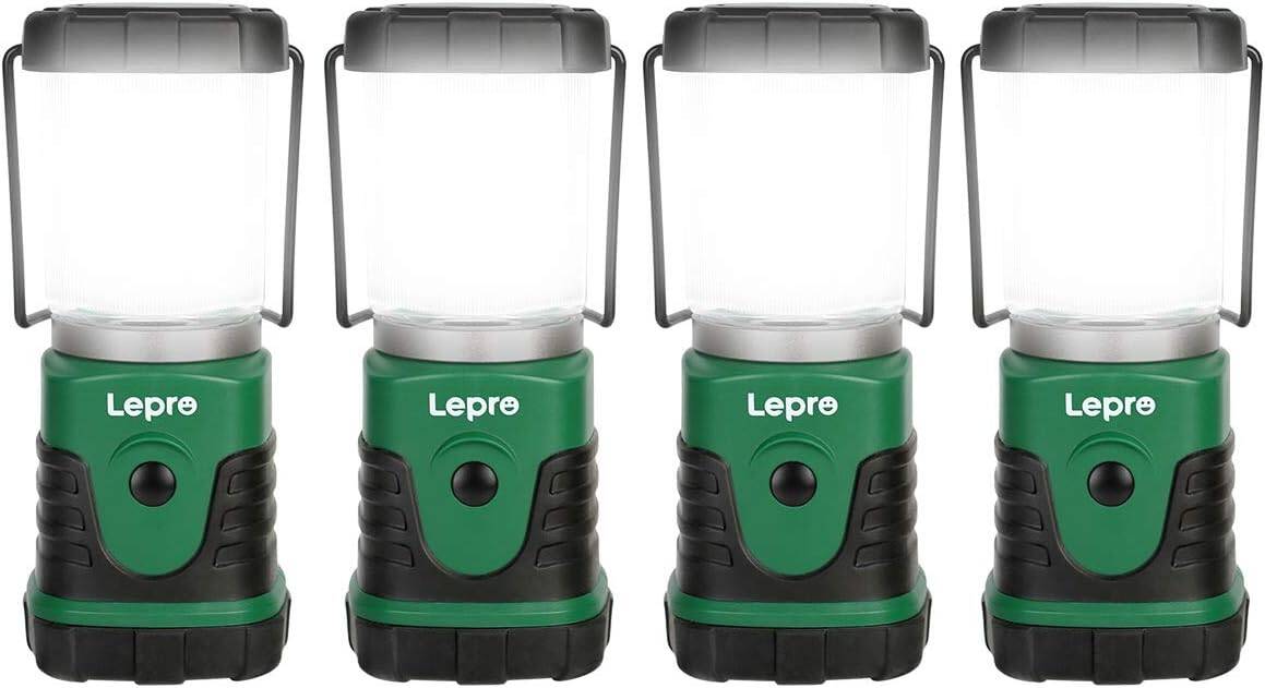 Lepro Camping Lantern, Portable Mini Camping Light, 4 Lighting Modes, Water Resistance IPX4, Suit for Camping, Hiking, Fishing, Emergency, Power Cuts and More, 3 AA Battery Powered, Pack of 4
