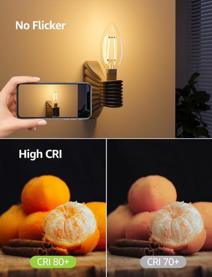 Lepro E14 LED Candle Bulb, Ultra Efficient A-Rated, 2.2W = 40W, 470lm, Warm White 2700K, 50000H Lifespan, SES Small Edison Screw, Clear Glass Vintage Filament Bulb, Pack of 2