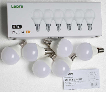 Lepro E14 LED Light Bulb, Small Screw Light Bulb, 4.9W 470lm, 40W Equivalent SES E14 Bulb, Warm White 2700K E14 Golf Ball Bulb, Energy Saving LED P45 Bulb, 220-240V, Non-Dimmable, Pack of 6