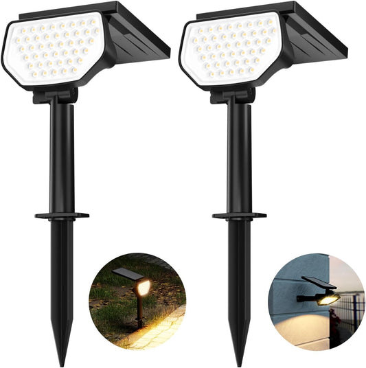 Lepro Solar Spot Lights Outdoor Garden, 43 LED Solar Garden Lights with IP65 Waterproof, 2 Lighting Modes, 135° Adjustable, Dusk-to-Dawn Cool White Solar Spotlights for Lawn Yard [2 Pack]