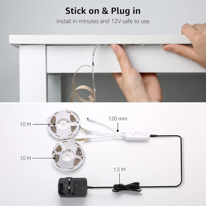 Lepro MagicColor LED Strip Light 20M (10Mx2) 600LEDs, Rainbow Chasing Lights, Music Sync, Multiple Colours on One Line, Remote Control LED Lights for Bedroom, Living Room, Bar, Gaming Time