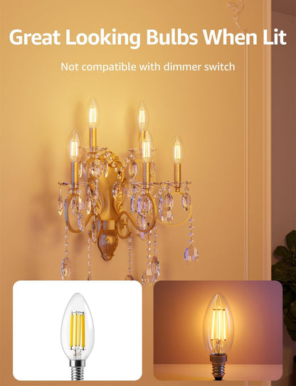 Lepro E14 LED Candle Bulb, Ultra Efficient A-Rated, 2.2W = 40W, 470lm, Warm White 2700K, 50000H Lifespan, SES Small Edison Screw, Clear Glass Vintage Filament Bulb, Pack of 4