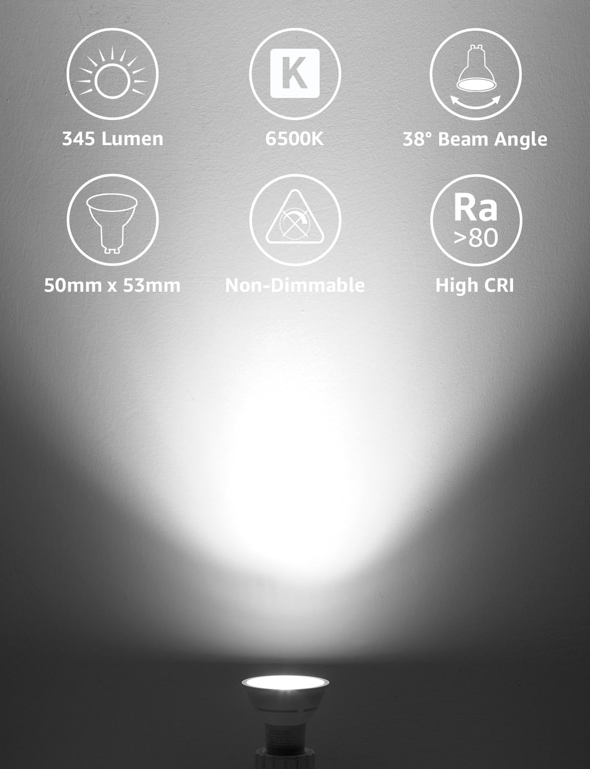 Lepro GU10 LED Spotlight Bulbs 3.6W, Cool White 6500K, 345lm, 50W Halogen Spot Light Bulbs Equivalent, Energy Saving GU10 Daylight Bulbs, No Flickering, Non-dimmable, Pack of 10