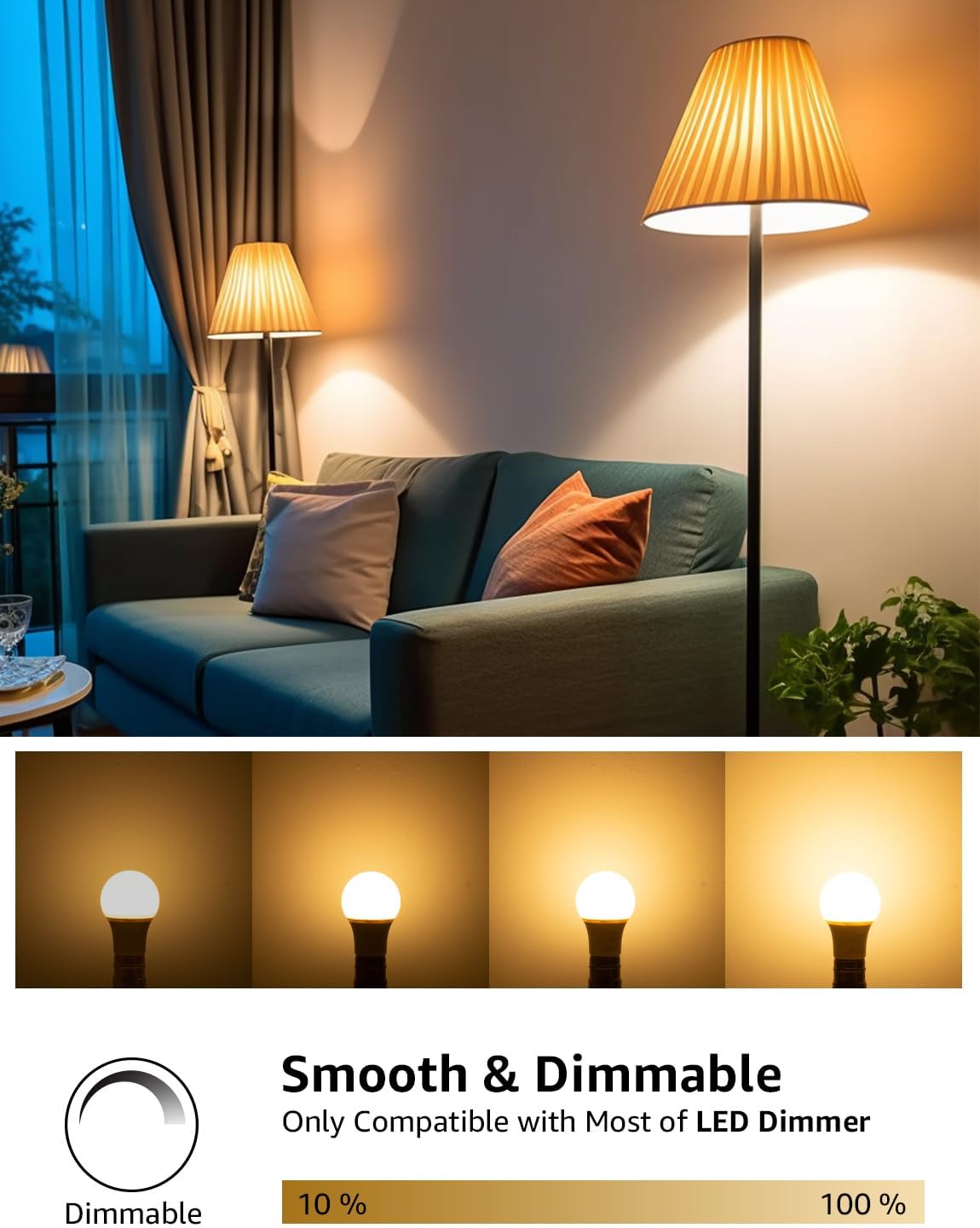 Lepro Dimmable Bayonet Light Bulb, 60W Equivalent, Warm White 2700K, 8.5W 806lm Light Bulbs Bayonet, BC A60 GLS Energy Saving B22 LED Bulb, Pack of 6