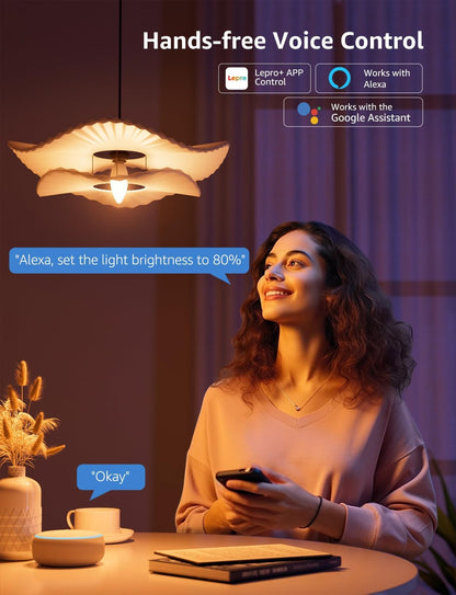 Lepro BC1 AI Smart Bulb E14, Music Sync WiFi Bulb, Voice Control, AI Lighting Design Assistant, Bluetooth Color Changing Light Bulb, RGBCCT Candle Bulb, Work with Alexa & Google Assistant, 4 Packs