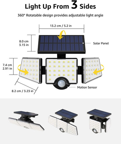Lepro Solar Security Lights, 1200LM Solar Floodlights Motion Sensor with 360 Degree 3 Adjustable Heads, IP65 Waterproof, Wide Lighting Angle Solar Lights Outdoor for Yard Garage Pathway