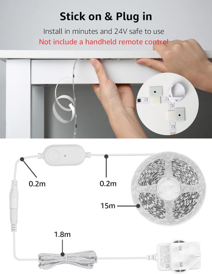 Lepro S1 AI Smart Rainbow LED Strip Light 15M one roll, App & Voice Control, Works with Alexa & Google Home, 30 LEDs/M, Music Sync, AI Lighting Design Assistant, MagicColor LED Lights for Bedroom