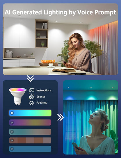 Lepro BG1 AI Smart Bulb GU10, Music Sync, Voice Control WiFi Bulbs, 400LM RGBCCT Dimmable Colour Changing LED Bulbs, Works with Alexa & Google Assistant, AI Lighting Design Assistant, 4 Packs
