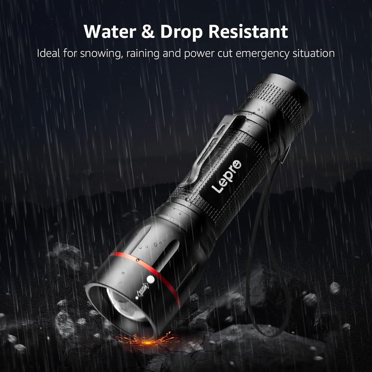 Lepro LED Torch Super Bright, LE2050 Pocket Flashlight, Zoomable, Waterproof, 5 Modes, Clip On, Small Hand Torch Powered by 18650 or AAA Battery (Not Included), for Power Cuts, Camping, Dog Walking