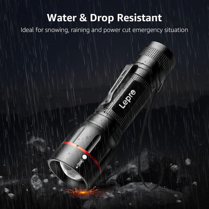 Lepro LED Torch Super Bright, LE2050 Pocket Flashlight, Zoomable, Waterproof, 5 Modes, Clip On, Small Hand Torch Powered by 18650 or AAA Battery (Not Included), for Power Cuts, Camping, Dog Walking