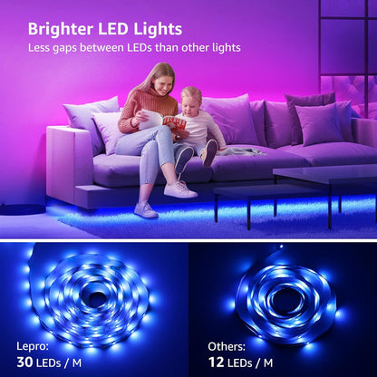 Lepro LED Strip Light 5M, Dimmable RGB LED Strips with Remote, Colour Changing Room Lights, Plug in LED Lights for Bedroom, Living Room, TV, Kitchen, Kids Room (5M, 150 Bright 5050 LEDs)