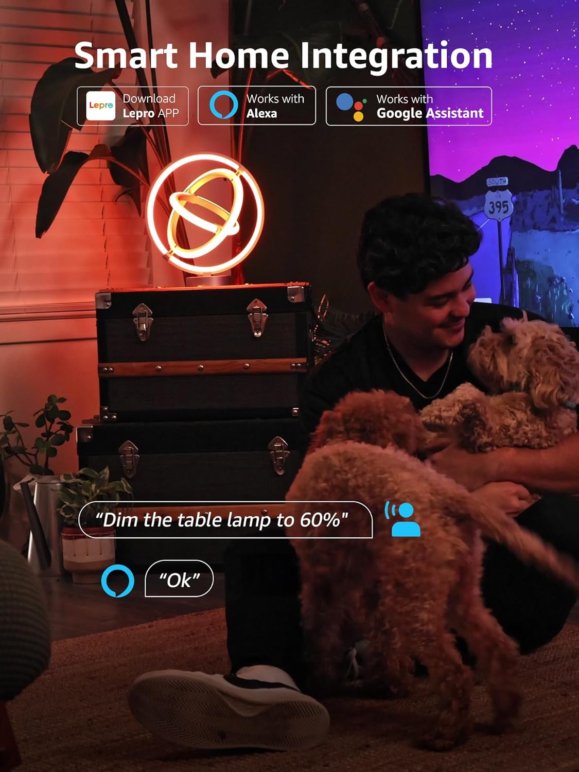 Lepro TB1 AI Table Lamp, Smart LED Lamp with Music Sync, AI Lighting Design Assistant, Colour Changing Smart Table Lamp, Voice Cotrol, Works with Alexa & Google Assistant, Bluetooth & 2.4GHz WiFi