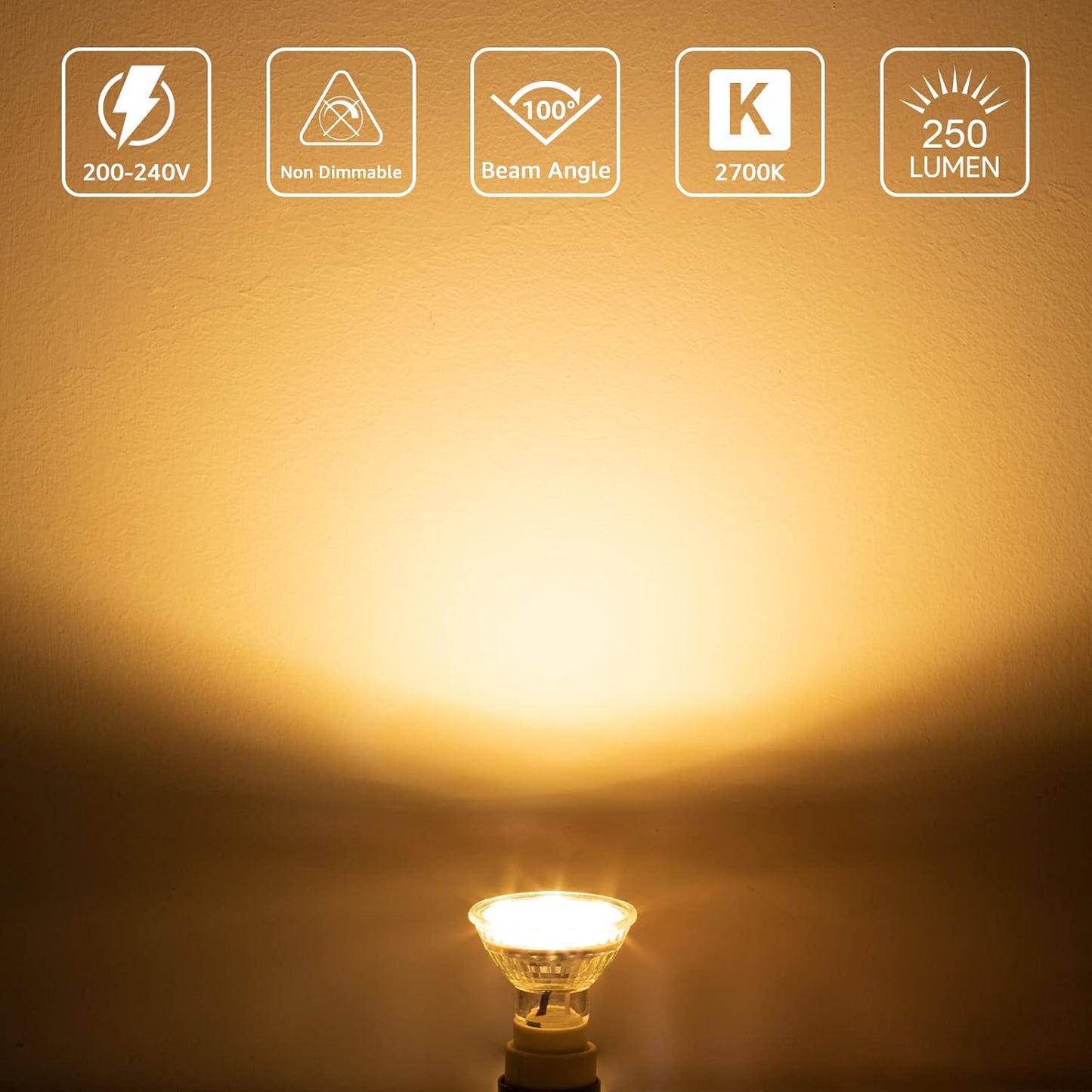 Lepro GU10 LED Bulbs, Warm White 2700K LED Light Bulbs, 35W Halogen Spotlight Equivalent, 3W Energy Saving GU10 Bulbs, 250lm, 100° Beam Angle, Non Dimmable, AC 220-240V, Pack of 10