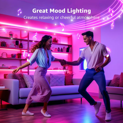 Lepro LED Strip Lights 5M Music Sync, 5050 RGB Colour Changing LED Strip with Remote, Sound Reactive, Dimmable Stick on Plug in LED Lights for Bedroom, Kitchen, Party, Teen Girl Kids Room Decor