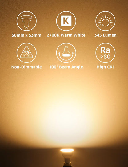 Lepro GU10 LED Bulbs Warm White, 4W 345lm 2700K, Energy Saving GU10 LED Light Bulbs, 50W Halogen Spotlight Equivalent, 100° Beam Angle, Non Dimmable, Pack of 5