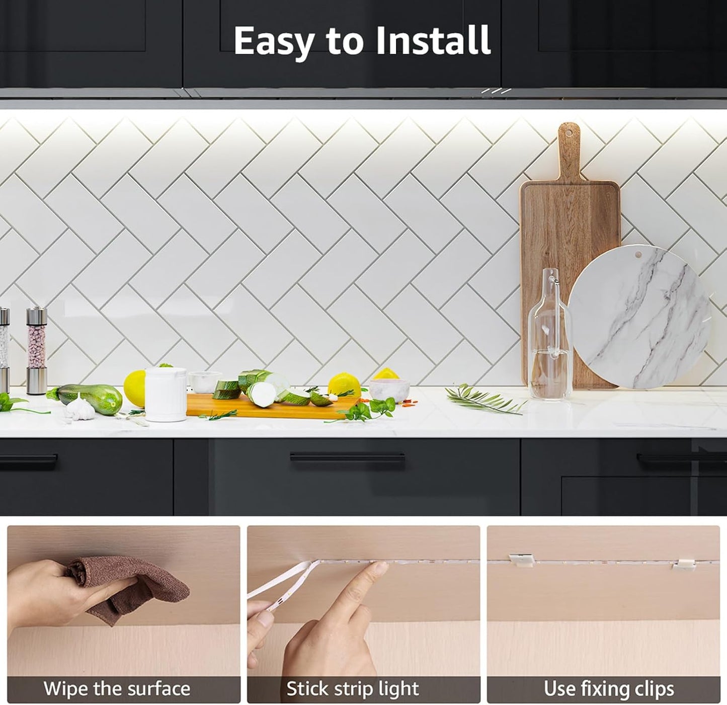 Lepro LED Strip Light White 5M 300 LEDs, 1650lm Dimmable Strip Lights for Kitchen, Cool White 6000K Daylight LED Strip for Under Units Cabinet Cupboards (12V Power Plug and Dimmer Switch Included)