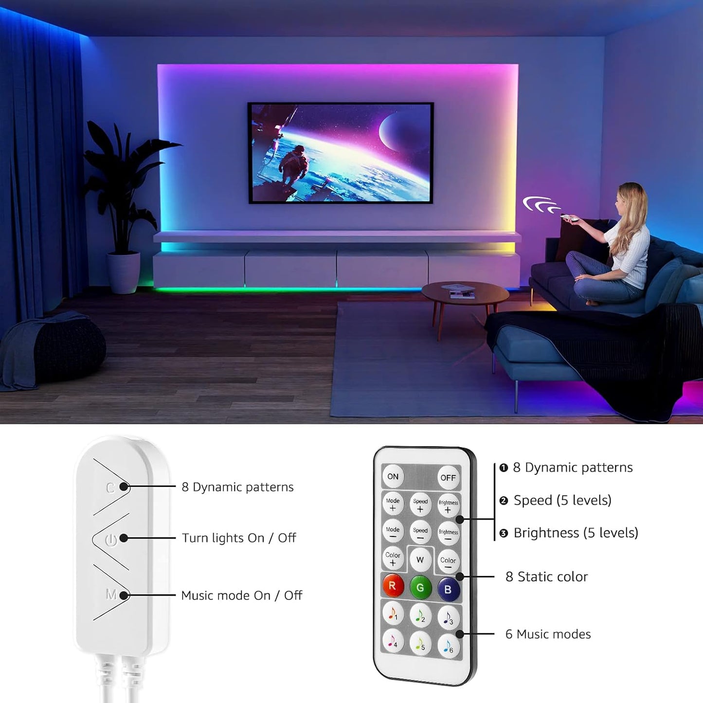 Lepro MagicColor LED Strip Light 5M 150 LEDs, Rainbow Chasing Lights, Music Sync, Multiple Colours on One Line, Remote Control LED Lights for Bedroom, Living Room, Bar, Gaming Time